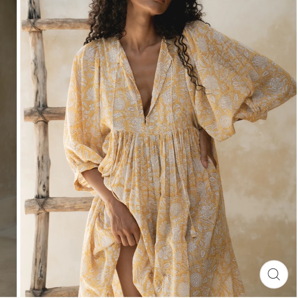 Daughters of India Kyra Mini Dress XS Cumin Yellow Floral Mini Dress NEW